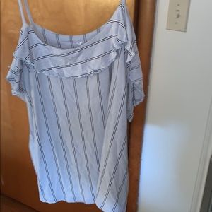 Blue stripped cold shoulder top